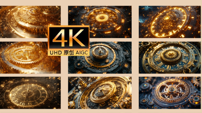 三维时钟穿梭宣传片头金色粒子穿梭光线事件