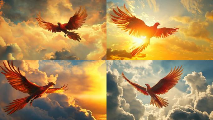 火鸟火凤天空飞舞 展翅飞翔 舞台背景