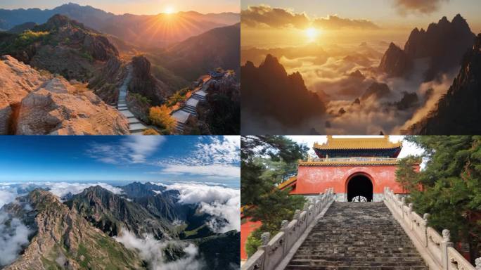 泰山航拍泰山云海日出