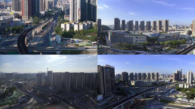 龙岗大运地铁站航拍 地铁进站出站