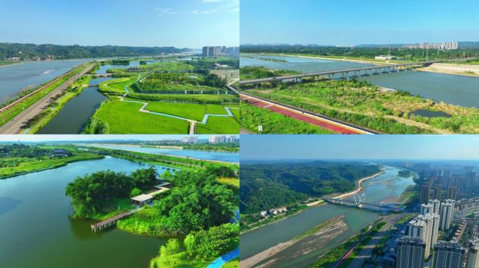 彭山区湿地汀州寿乡水岸五湖四海岷江大桥