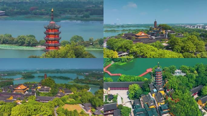 江苏镇江金山寺蓝天白云风光航拍