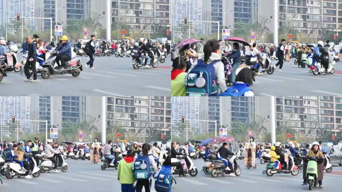 交通协管员早高峰指挥电动车送学生