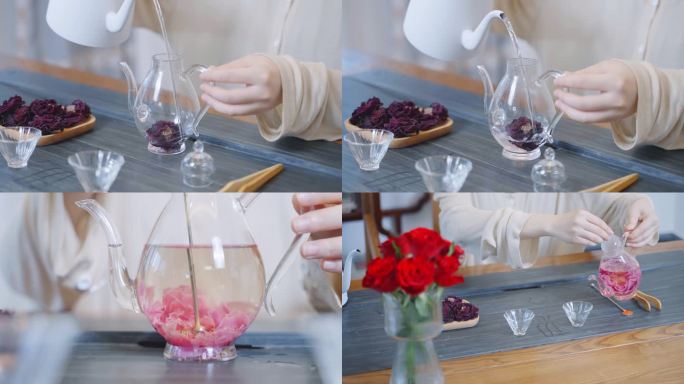 【4K】玫瑰花茶养生饮品冲泡