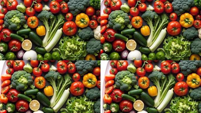 俯视桌面上的蔬菜平移