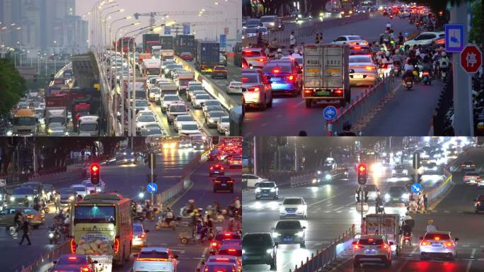 城市车流长焦十字路口喧闹的街景延时合集