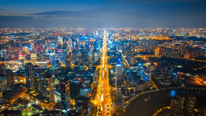 成都航拍延时日转夜夜景大景