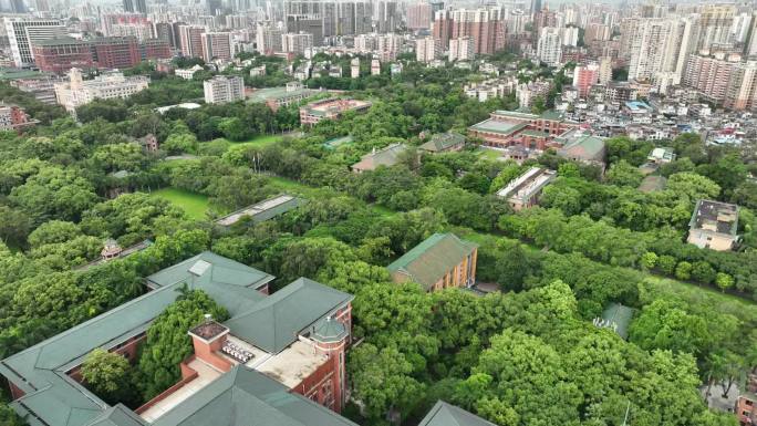航拍中山大学南校园图书馆到怀士堂