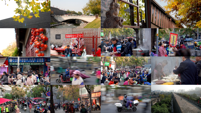 西安人文生活早市城墙航拍