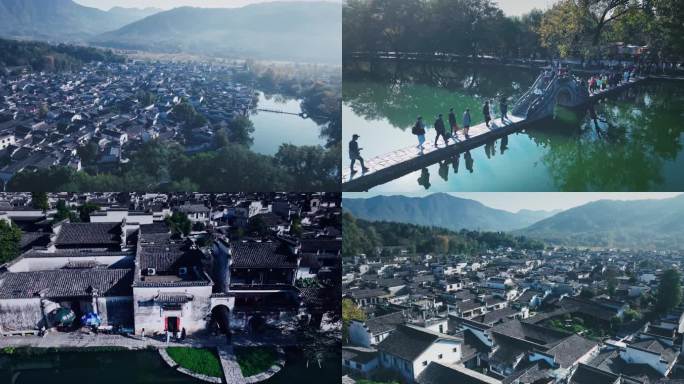 4K西递宏村素材合集 徽派建筑水墨宏村