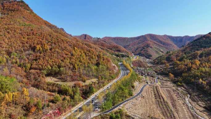 本溪本桓公路秋天航拍素材