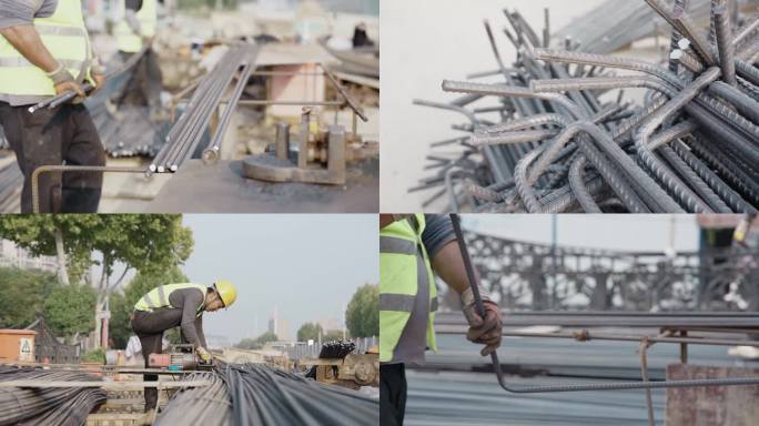 工地钢筋工压钢筋