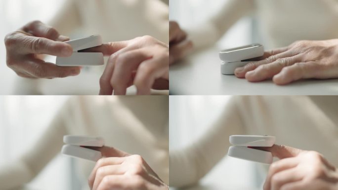 一个成熟的女人在家里检查自己的健康状况。