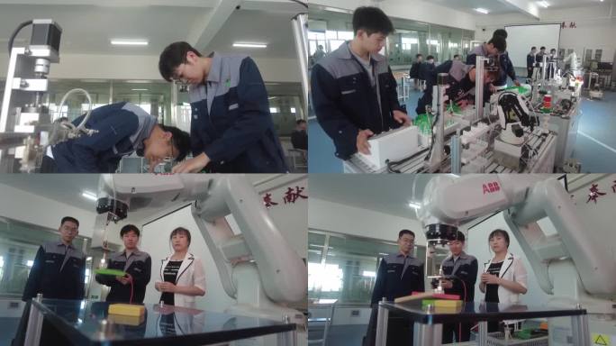 技校学生学习机械臂遥控线路安装