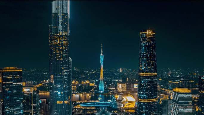 珠江新城、广州塔夜景延时视频（青橙色调）