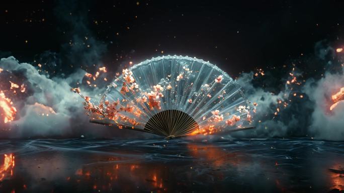 4K唯美水晶梅花扇子舞台背景