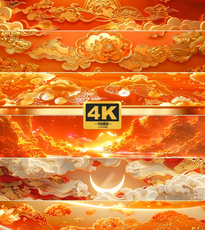 4k宽屏喜庆金红祥云背景【合集】