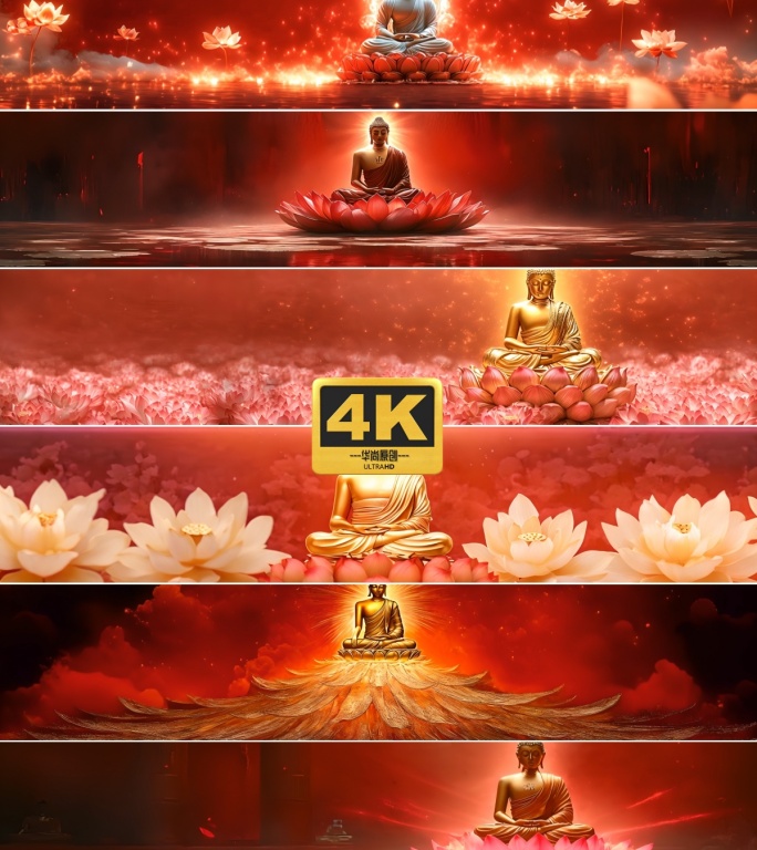 4k宽屏中国红佛祖佛光普照