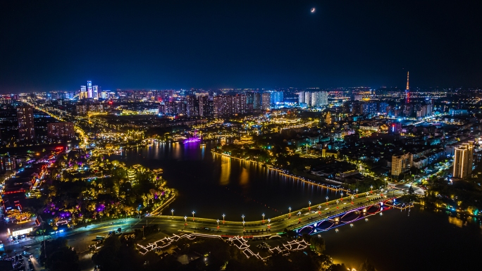 泰州海陵区夜景航拍
