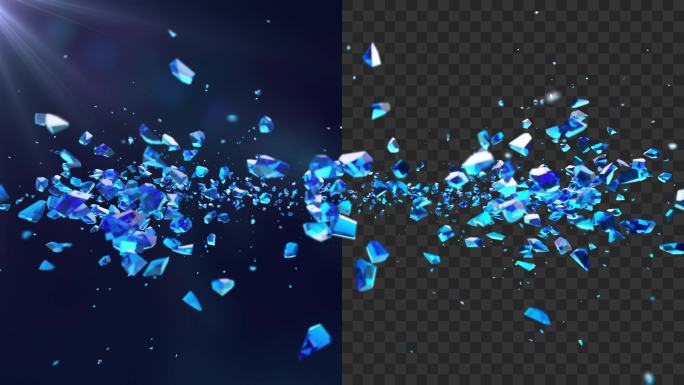 三款水晶玻璃破碎子弹效果升格视频透明通道