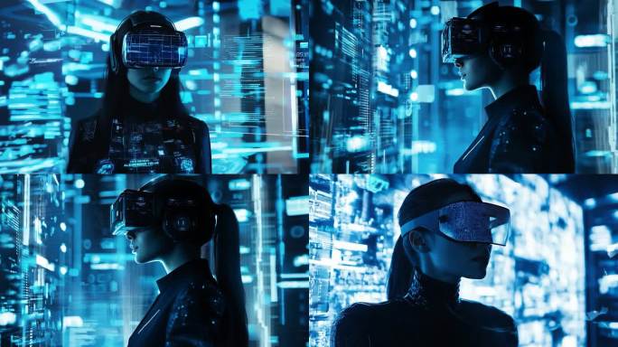 年轻女性带着VR头盔遨游虚拟现实