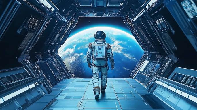 太空舱内看宇宙和地球 太空飞船遨游