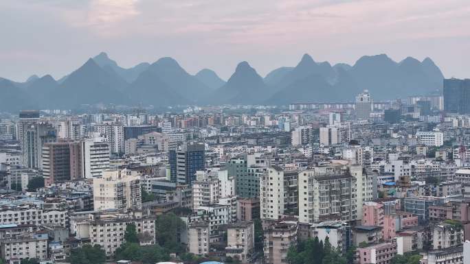 航拍广西桂林市全景