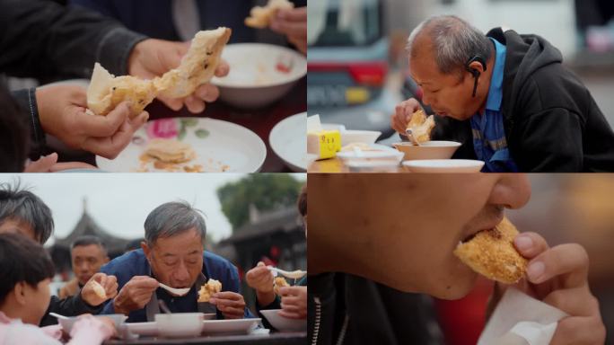 市井生活清晨吃黄桥烧饼的老百姓4k