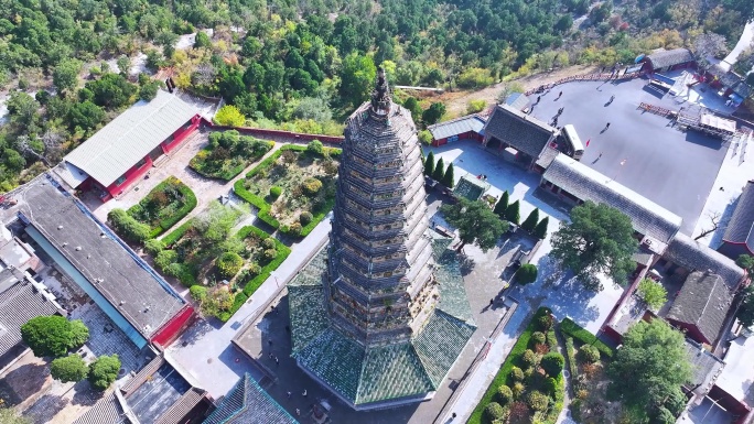 航拍山西临汾洪洞县广胜寺飞虹塔旋转