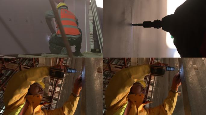 工地施工 手电钻 打螺丝