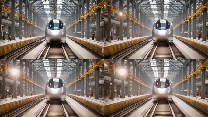 高铁工厂轨道上停靠
