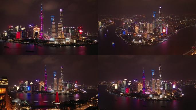 上海纯净夜景 城市空景 陆家嘴 外滩万国