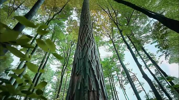 森林清晨树林阳光大自然生态植物树叶风景风