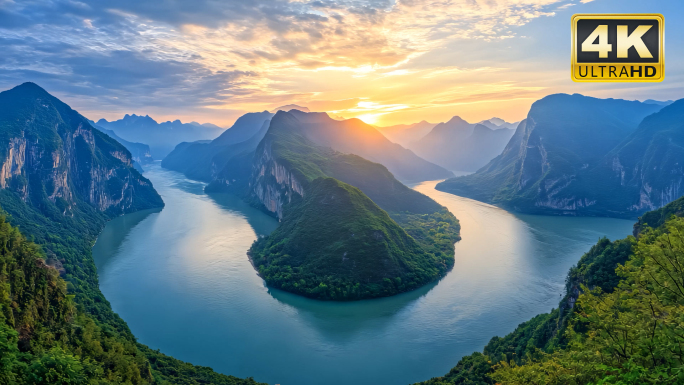 张家界湖南蓝天落日黄昏夕阳山水群山环绕