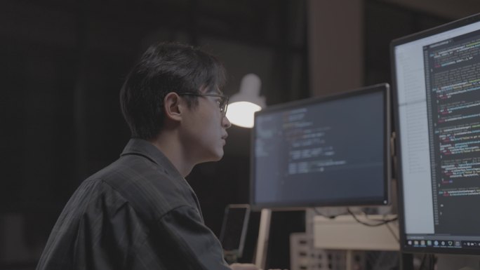 程序员黑客晚上加班电脑编程程序猿