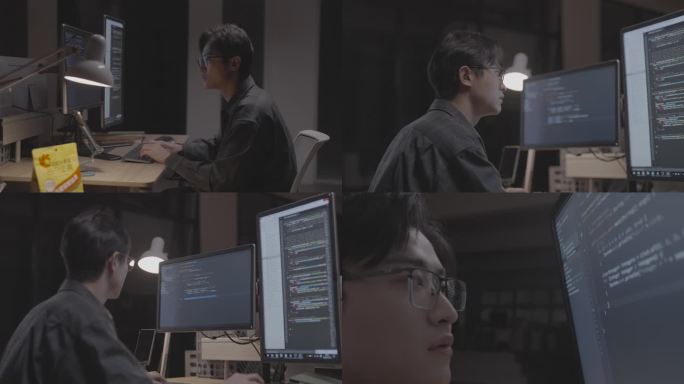 程序员黑客晚上加班电脑编程程序猿