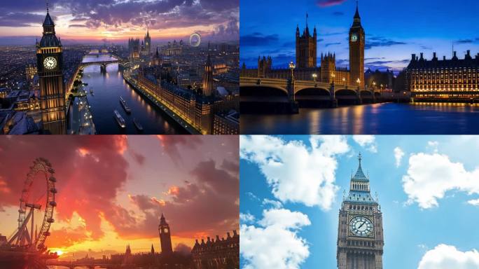 英国伦敦大本钟航拍延时摄影英国大本钟