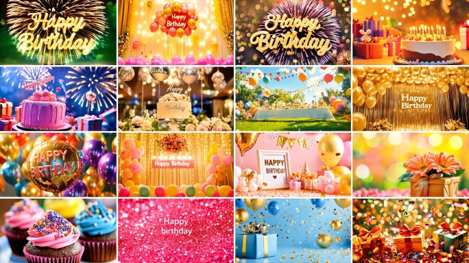 生日背景烟花庆生视频快乐布置动画烟花蛋糕