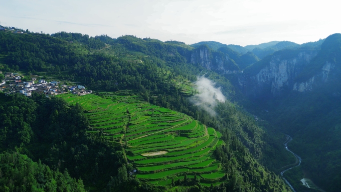 唯美自然风景 十八洞梯田 草地与大山
