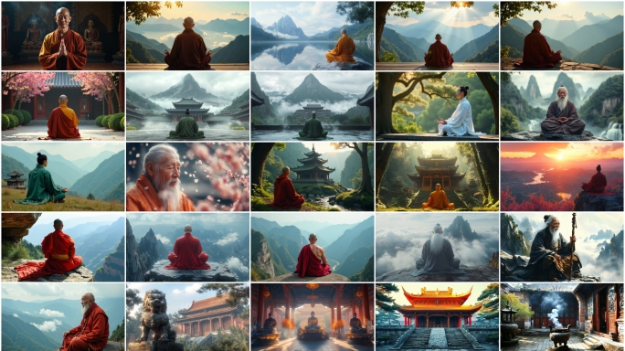 和尚道士打坐修行  参禅冥想悟道