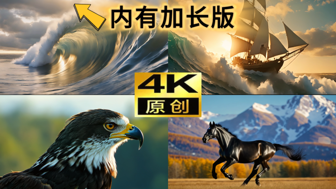 年会视频老鹰飞翔蓝天白云黑马奔腾大气震撼