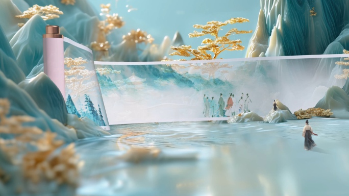 4k卷轴图文山水卷轴水墨中国风国画片头