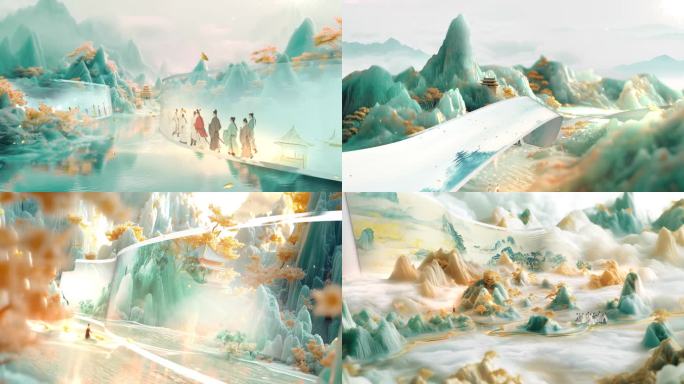 4k卷轴图文山水卷轴水墨中国风国画片头