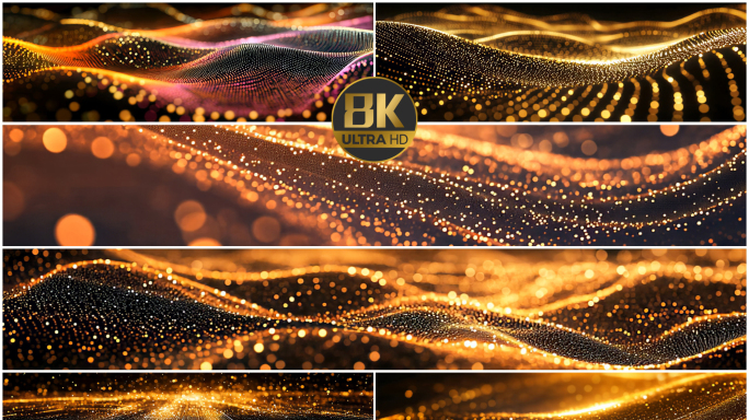 8k超宽屏金色粒子海洋抽象背景