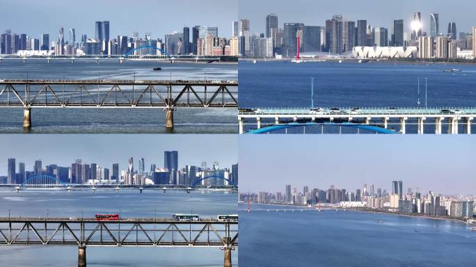 杭州市夏季冬季通透钱塘江 南岸4k素材