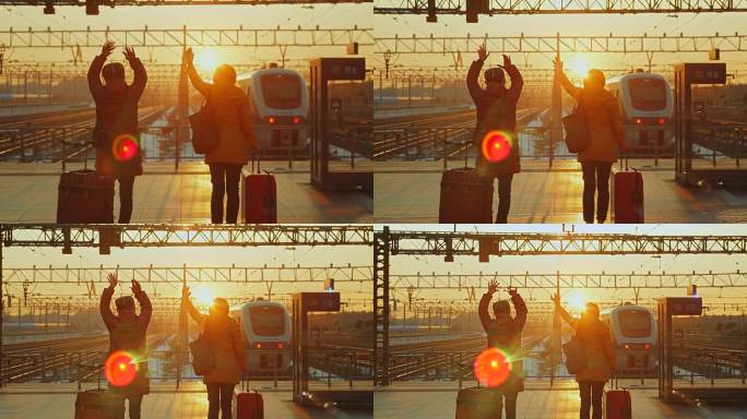 车站挥手逆光