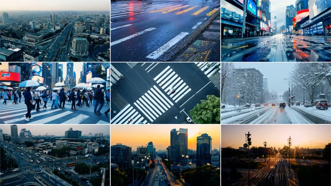 路口城市公路行人傍晚俯拍空镜广告电影感