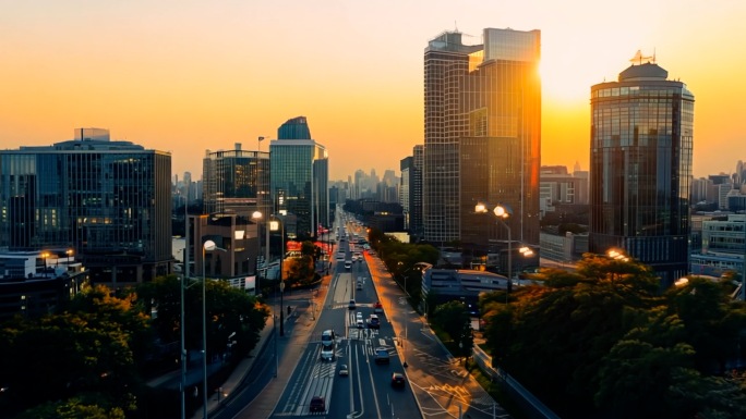 路口城市公路行人傍晚俯拍空镜广告电影感