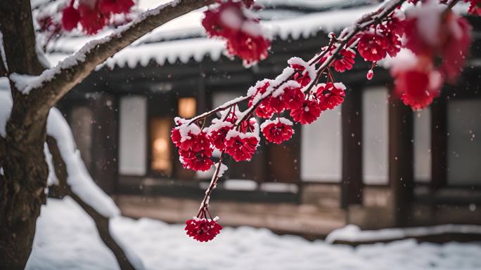 梅花 雪中梅花盛开