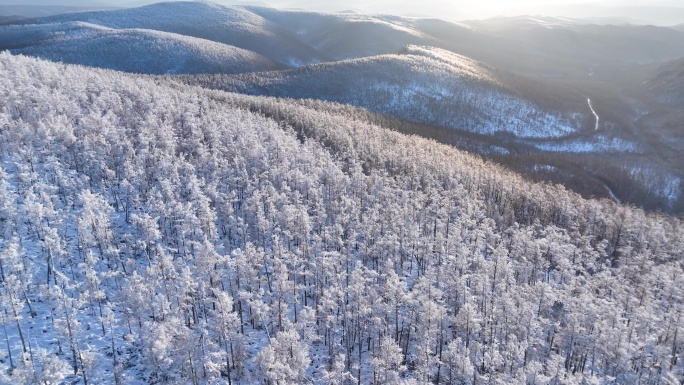 航拍大兴安岭高山雾凇